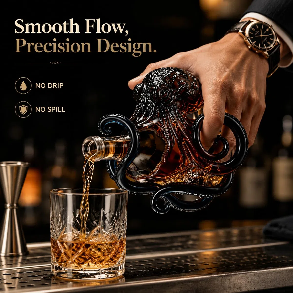 Botella decantadora de vidrio en forma de pulpo 3D artística de borsilicato de 350ml para whisky, vino, licores. Botella de vino de pulpo única, decoración náutica de bar, regalo coleccionable para
