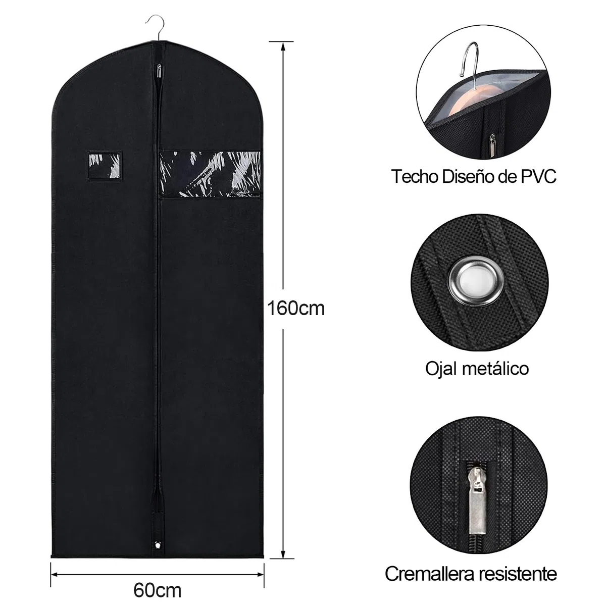 3 Piezas Negro Bolsas Ropa Almacenaje Fundas de Ropa para Colgar 160x60cm de Ropa a Prueba de Polvo Bolsa de Ropa Protector para Trajes Chaquetas y vestido,BOMEI PACK