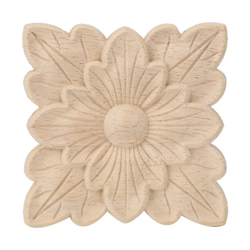 Yctze Apliques de Madera Tallada de 4 Piezas con Hermoso Patrón de Flores para Decoración de Muebles, Ideal para Puertas de Jardín, Chimeneas y Molduras