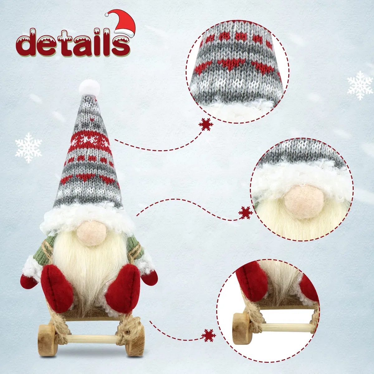Gehydy Gnomo Navidad Decoración Juego de 3 Trineo Navideñas Christmas Decor para Hogar Casa 18cm - Rojo