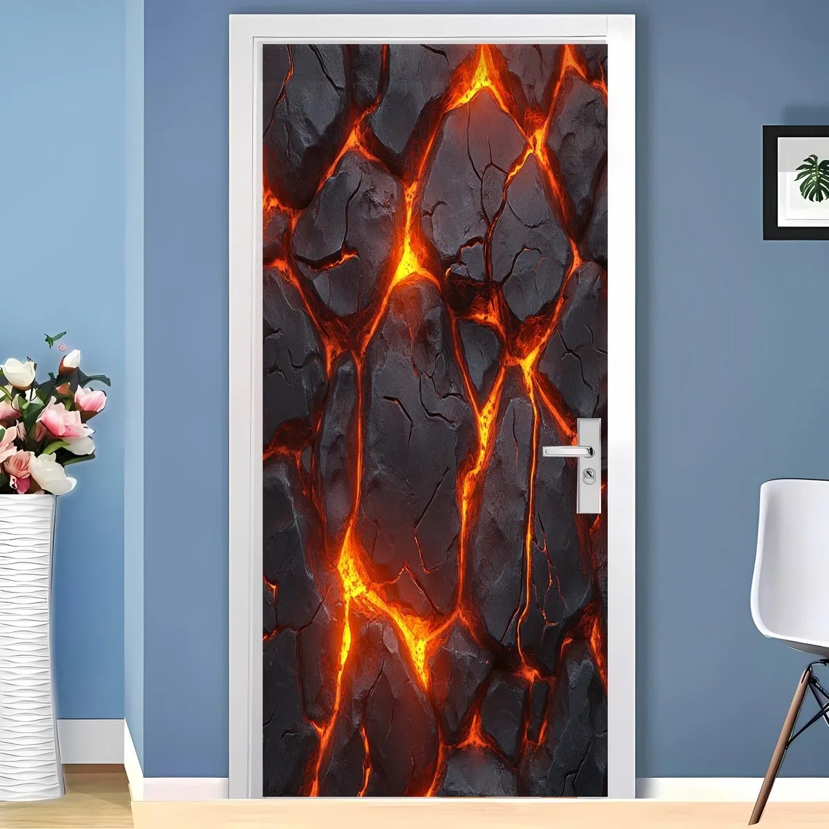 Pvc Adhesivo Pegatinas para Puertas Impermeable Extraíble FantasíA Rocas Fluidos Vinilos Puerta Pegatina Rojo Pared Murales Para Cocina Decorativos Hogar Arte 77x200 cm