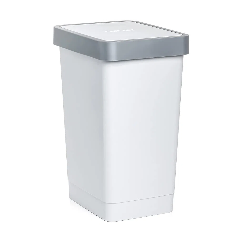 Tatay Cubo de Basura Cocina con Tapa Basculante Smart 25L | Diseño Compacto y Funcional | Uso Interior y Exterior | Apto para Bolsas de 30L | Plástico Resistente Libre de BPA | 26x34x47cm, Blanco