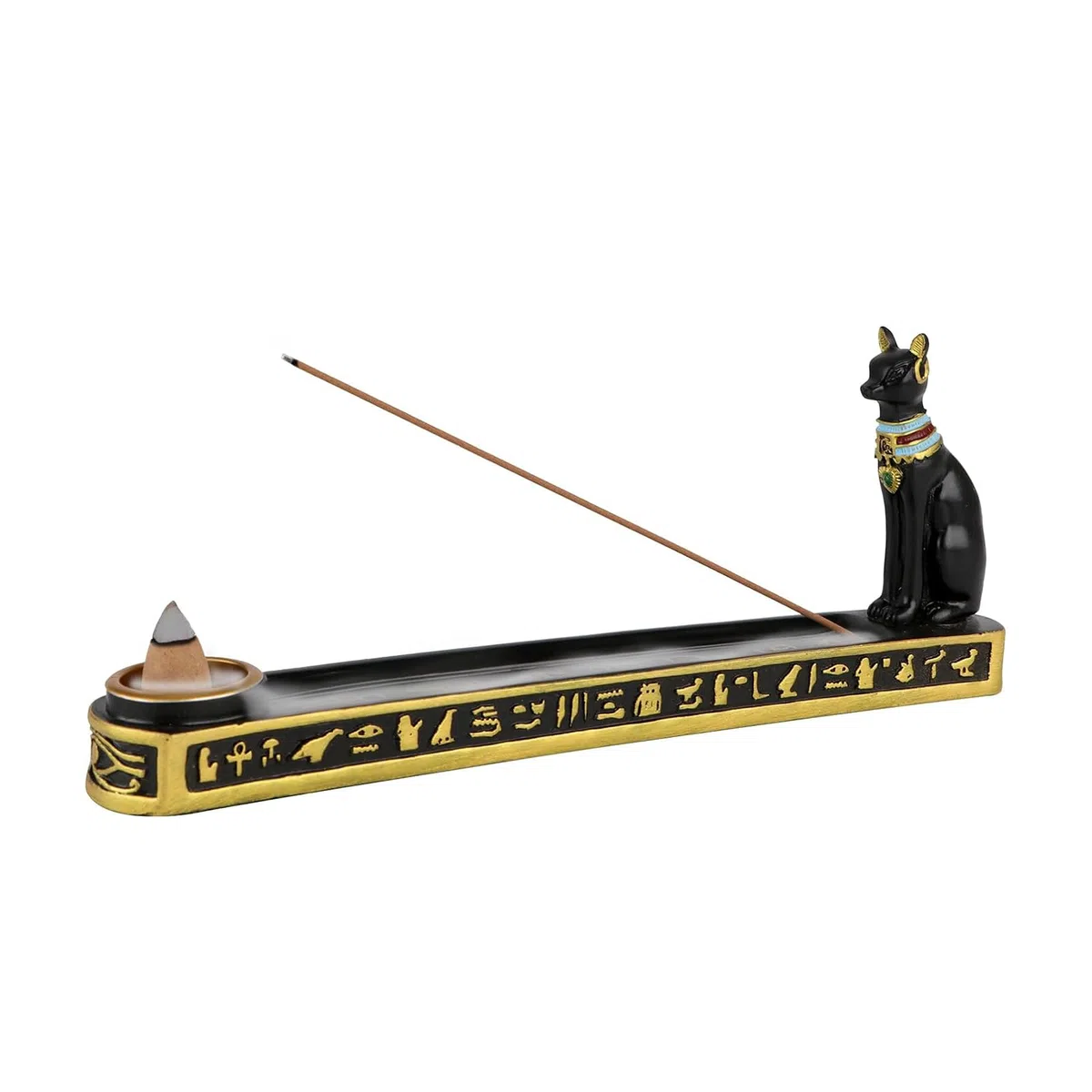 Quemador de incienso de resina egipcia antigua, adorno de casa de té, decoración del hogar, estatua de dios de gato egipcio, quemador de incienso, base de placa