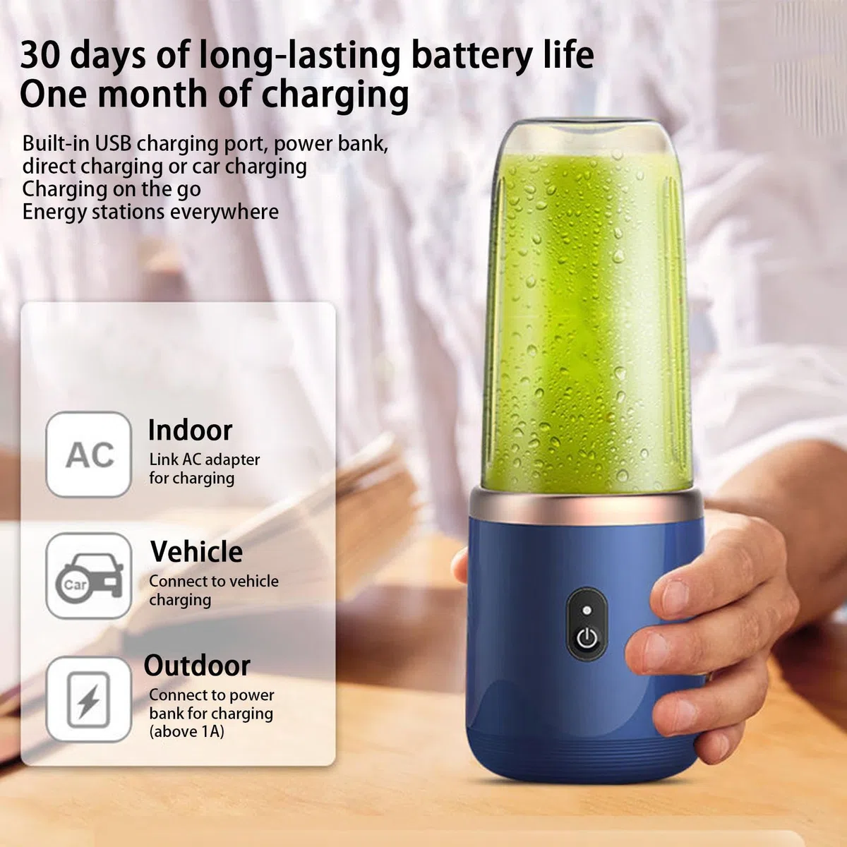 Batidora Portátil - Mini Licuadora Portátil Recargable Con 6 Cuchillas De Acero Inoxidable, Maker Para Zumos Batidos Frutas, Taza Exprimidora Para Oficinas, Deportes, Gimnasios, Viajes Y Hogar