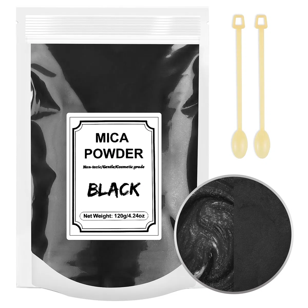 Pigmentos para Resina Epoxi, Polvo de Mica Metálico Natural para Manualidades, Pintura, Jabón, Bombas de Baño, Velas, Joyería (Negro)