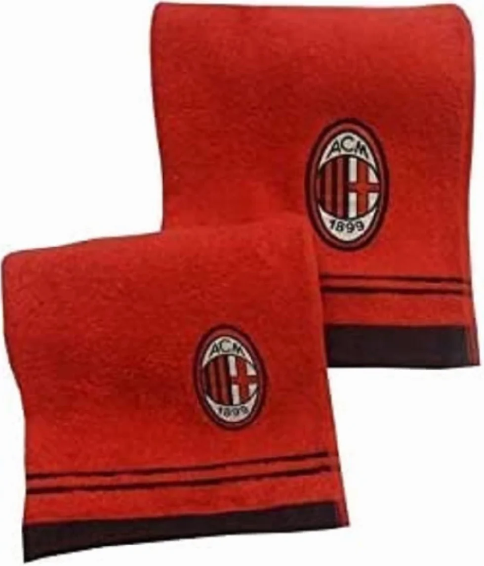 AC Milan Juego de toallas/100% algodón de Rizo, Color Rojo/Negro, 100 cm x 60 cm x 1 cm