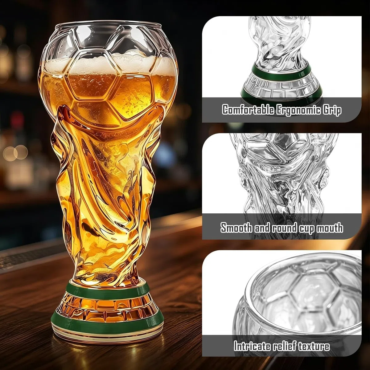 ZVD Copa Mundial Trophy, Vasos Cerveza para La Copa Mundial de FúTbol 2026, 500ml Jarra de Cerveza, Regalos para Hombres Aficionados Al FúTbol (Transparente)