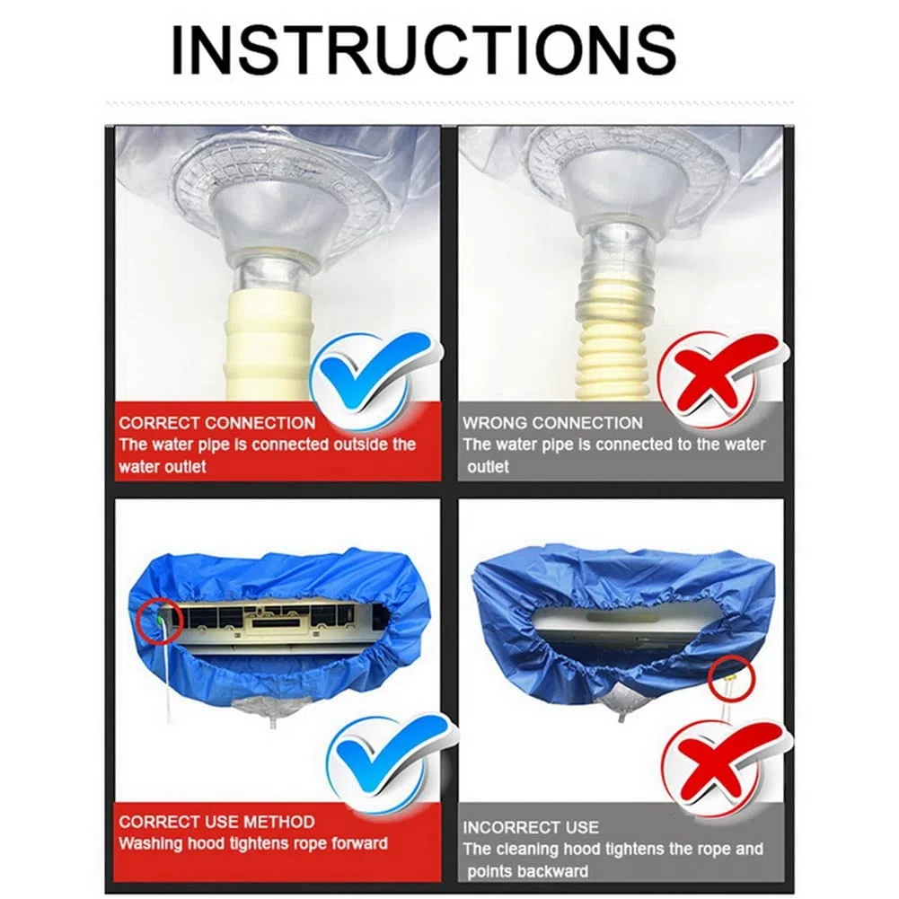 Gran cubierta para la limpieza del aire acondicionado de aire doble capa de engrosamiento bolsa para la limpieza del polvo protector montado lavado mini kit de limpieza dividido 2,4 m