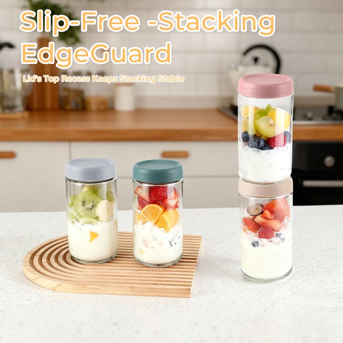 4 Piezas Tarros de Cristal Con Tapa, Tarros Meal Prep 750ml, Tarros de Avena Nocturna con Tapa De Rosca, Tarross de Vidrio Reutilizables para Yogur, Overnight Oats, Especias, Preparación de Comidas