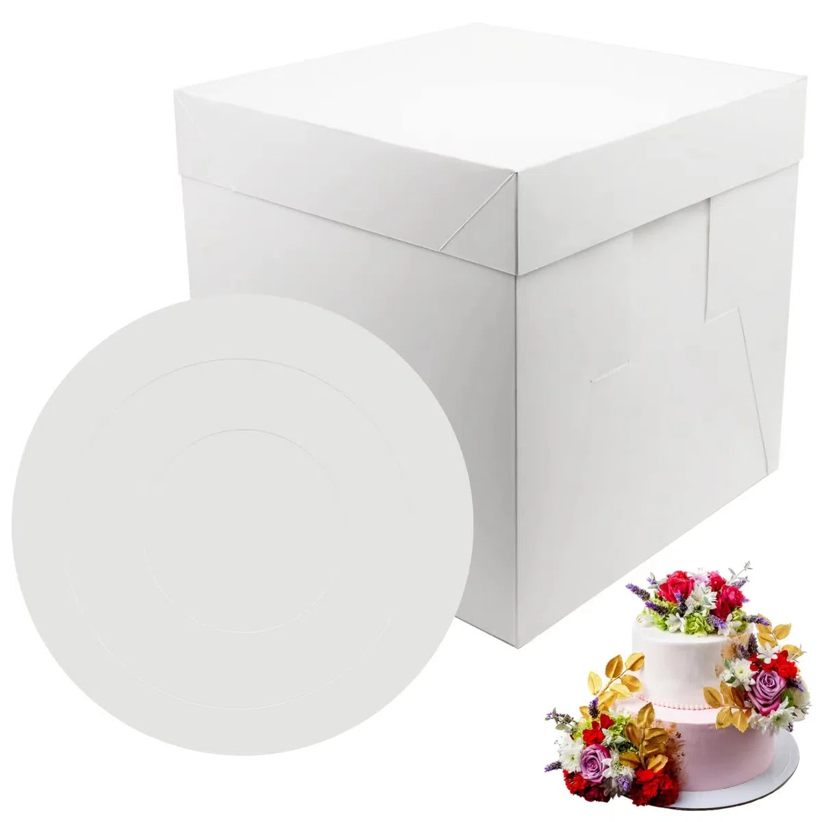 2 cajas para tartas de 30 x 30 x 30 cm con tabla para tartas escalonadas, cartón blanco
