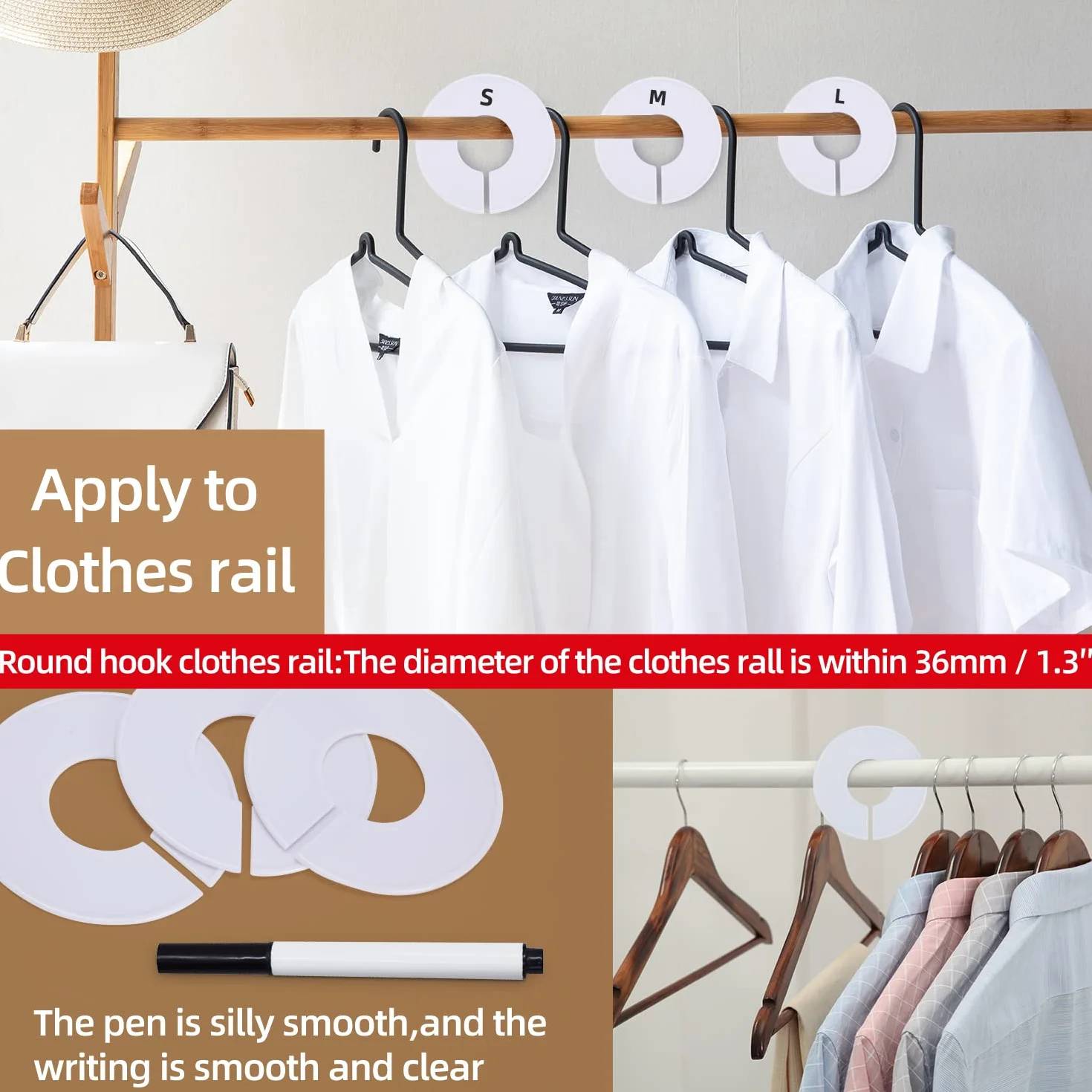 40 Piezas Separadores Tamaño de Ropa, Divisores de Perchas, Separadores de Talla para Armario Bebé, para Distinción de Tamaño de Ropa (Blanco)