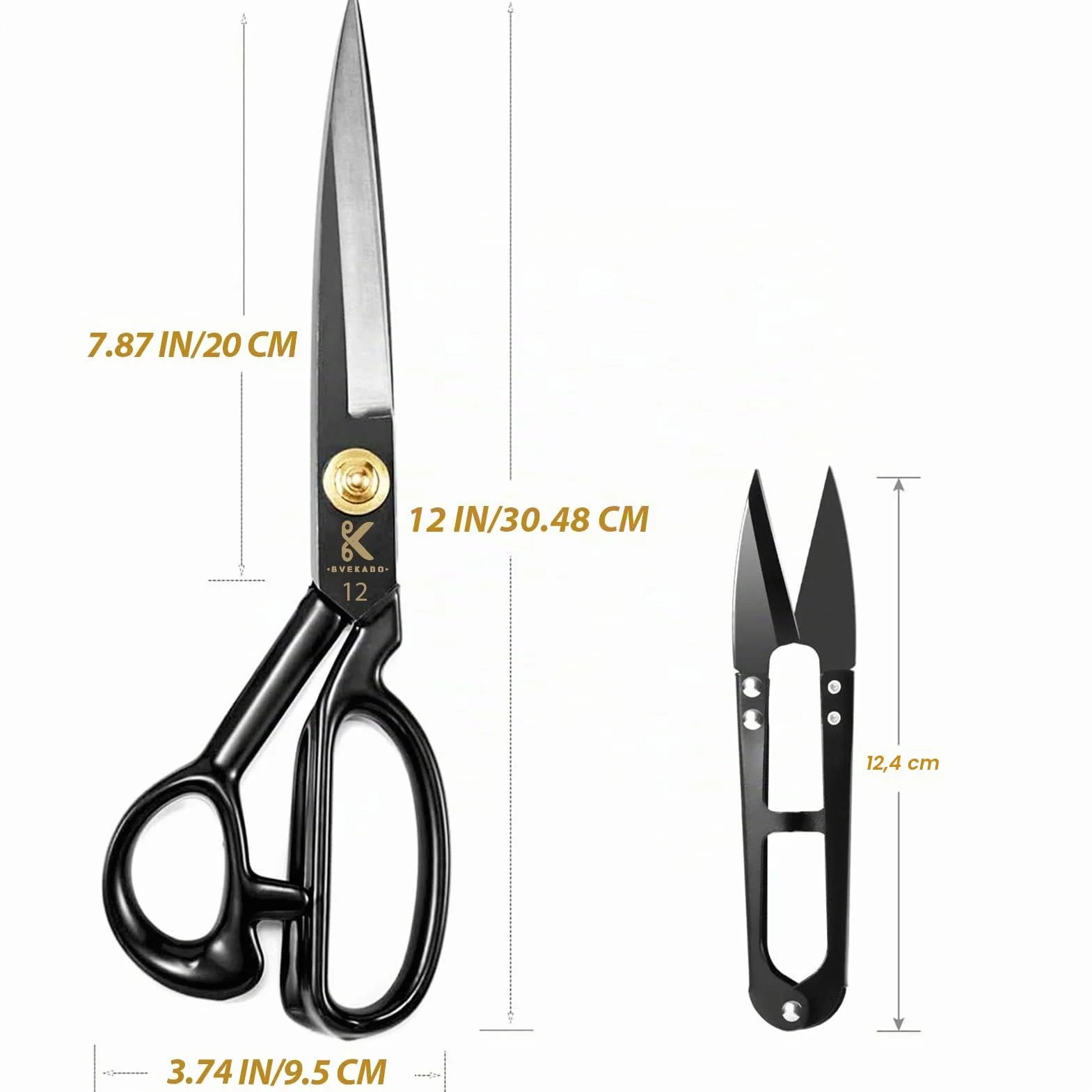 Tijeras profesionales de sastrería - 30,5 cm (12 pulgadas) de alta resistencia, acero de alto carbono, afiladas, para tela, ropa, cuero, materias primas (negro)