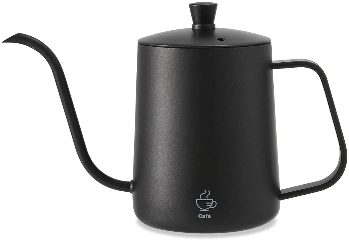 Hervidor pequeño con cuello de cisne negro, pico largo y estrecho, 550 ml, acero inoxidable, mini hervidor de agua para té, gotero para verter sobre café, agua fría y caliente