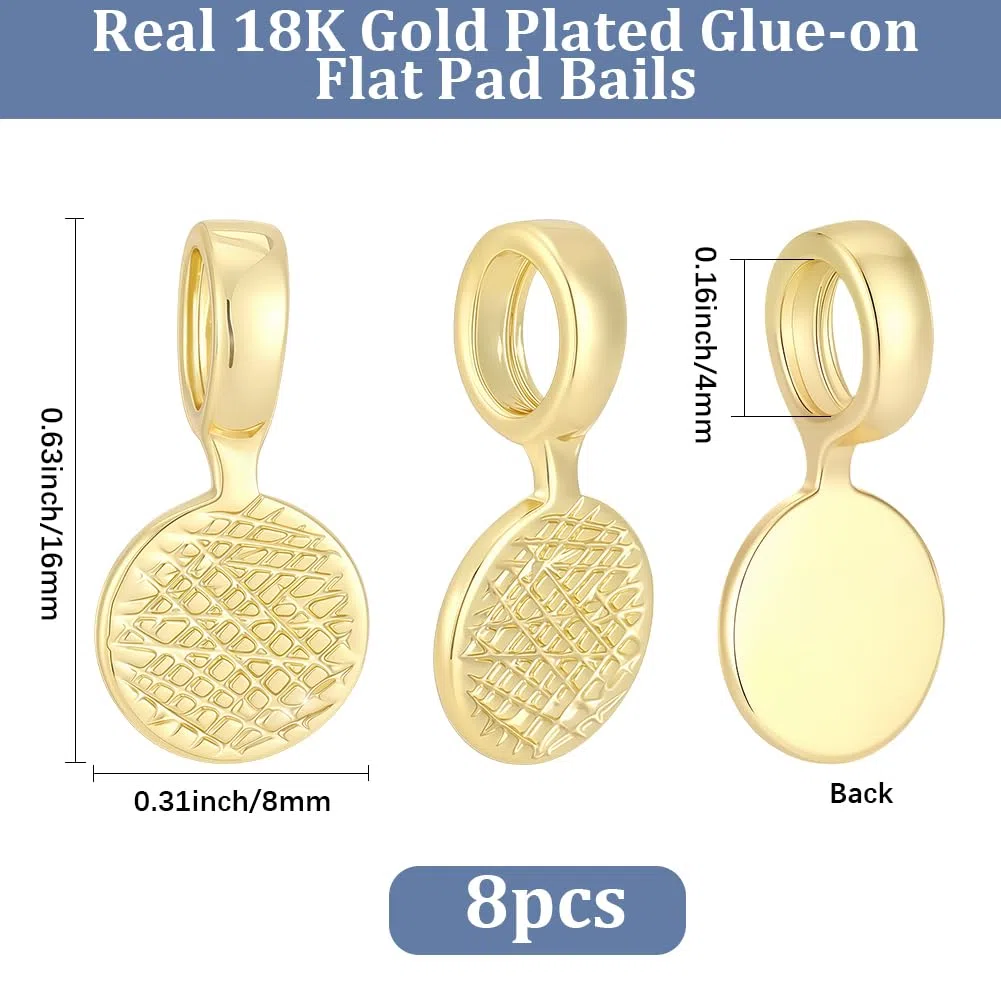 Beebeecraft 8 Pieza de Almohadillas Planas Adhesivas para Colgantes Almohadillas Planas Redondas de 18mm Chapadas En Oro de 16x8 Quilates para Pegar En Colgantes para Collares para Hacer Joyas con