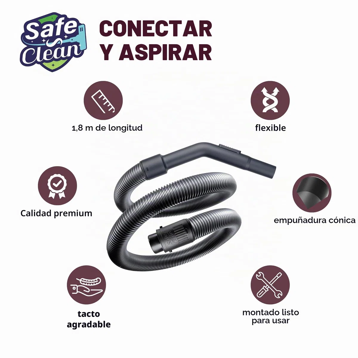 SAFE 'N CLEAN Manguera de aspiradora con mango compatible con los modelos Rowenta Compact Power (RO3950, RO4825, RO4B23, RO3969EA) y mucho más. Alternativa al original SS-7223035243