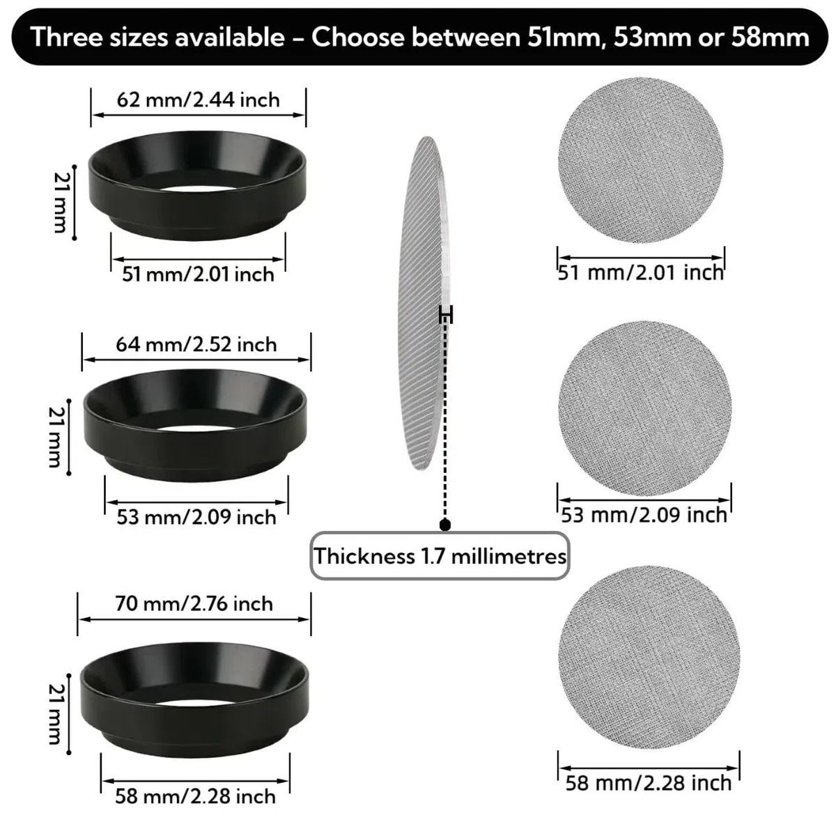 Juego de accesorios para portafiltro: herramienta WDT con 12 agujas finas, anillo dosificador magnético y pantalla de disco de acero inoxidable 304 - herramienta para café expreso para barista (58mm)