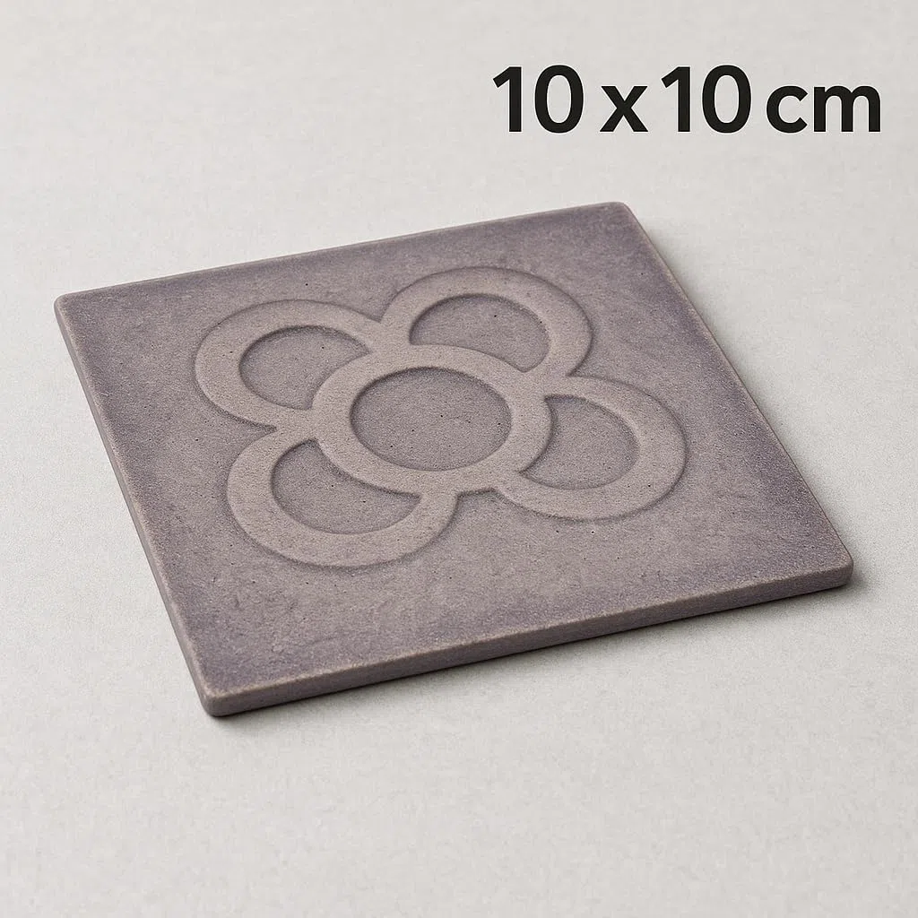 Set de 4 Posavasos de cerámica Decorativos con el diseño del Mosaico Panot Barcelona, de 10 cm de diámetro, en Color Gris