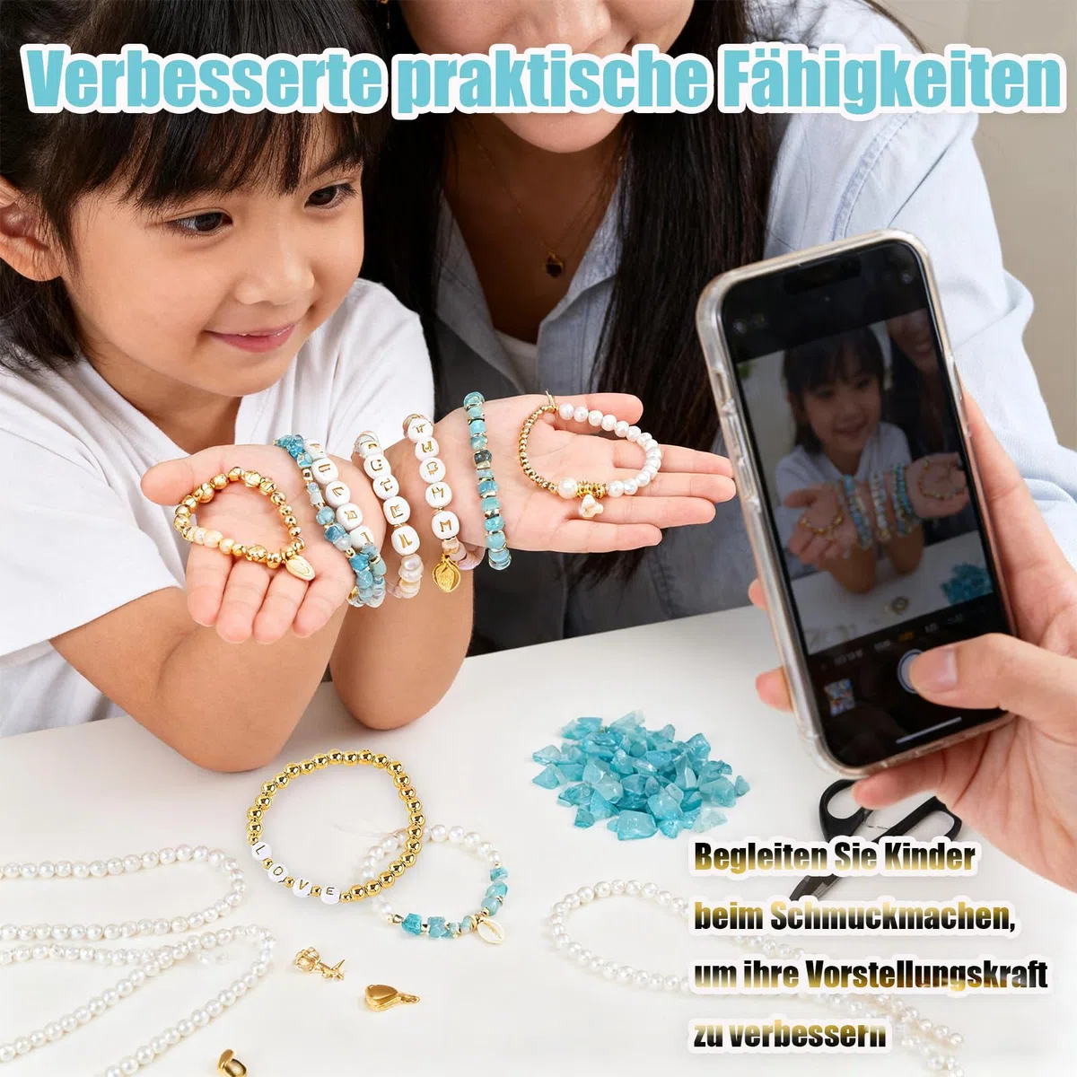 Abalorios Para Hacer Pulseras, 1500 Piezas Cuentas Para Pulseras, Kit Pulseras, Bolitas Para Hacer Pulseras, Abalorios Para NiñOs Y Adultos En Navidad, Fiestas, Recompensass (Azul)