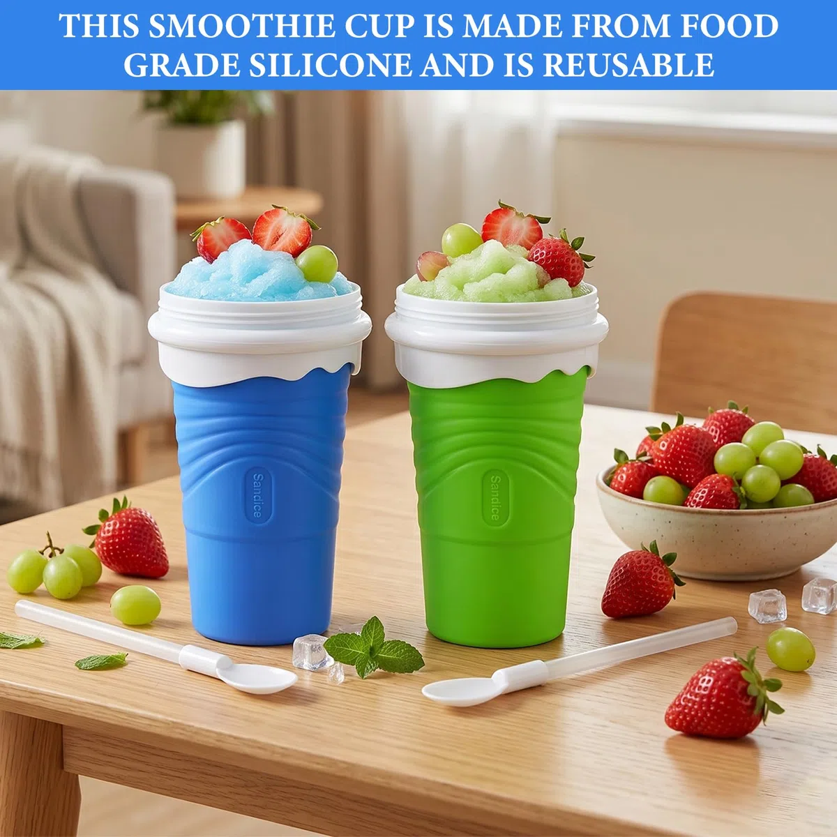 500 ml Taza para Hacer Granizadosen Silicona, Slushy Maker Reutilizable con Cuchara-Pajita 2 en 1 y Cepillo de Limpieza, para Smoothies, Batidos y Bebidas Frías Caseras, para Niños y Familia (Rosa)