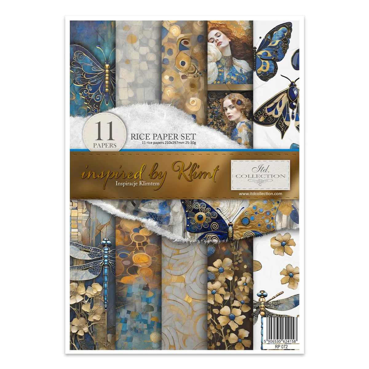 ITD Collection - Papel de arroz Decopatch - Decoupage - Papel de diseño para decoupage - Hojas de papel de arroz - A4 29,7 x 21 cm - Inspired by Klimt - RP-072