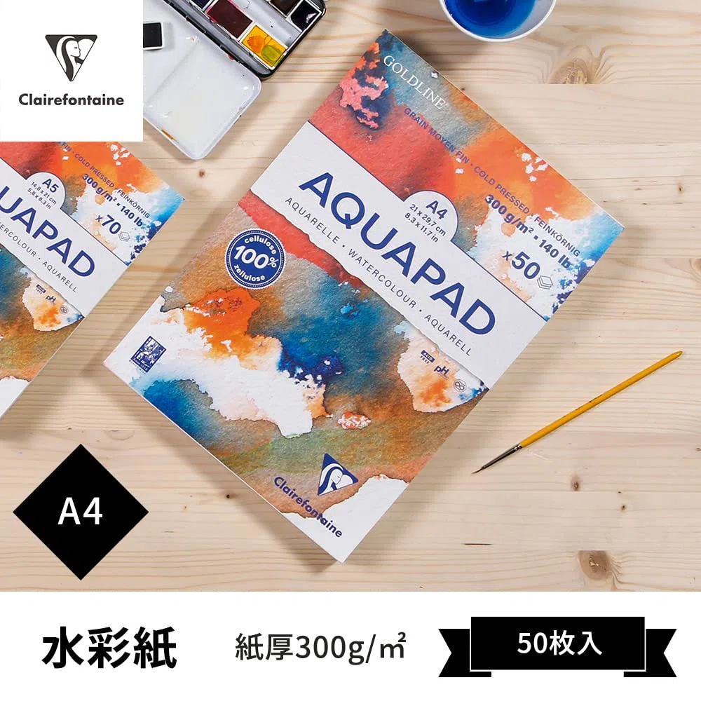 Clairefontaine 975721C Goldline Aqua - Bloc de papel de dibujo medio fino, 50 hojas, 21 x 29,7 cm, 300 g