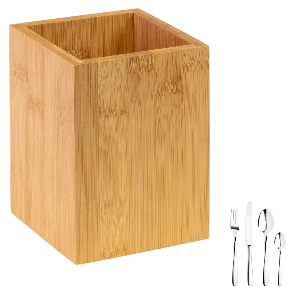 Westmark 2X Soporte para Utensilios/Organizador de Cocina, Cuadrado, Dimensiones 13,5 x 10 x 10 cm, Bambú, Tapas y Friends, Marrón Claro, 698622E3
