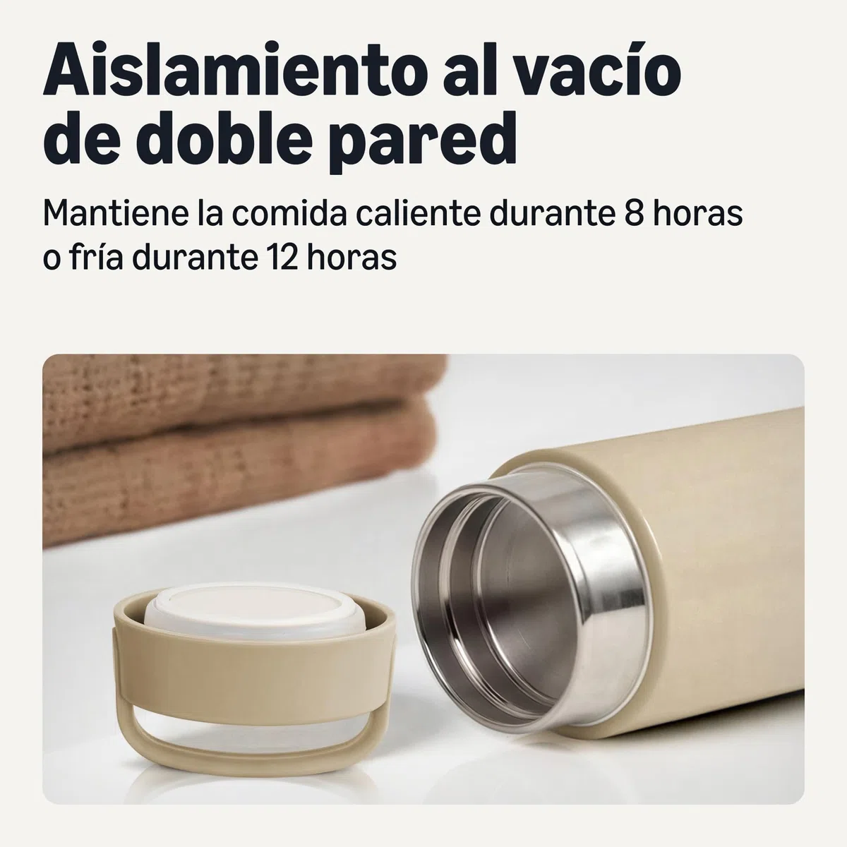 Amazon Basics Tarro Aislante de Acero Inoxidable para Alimentos Fríos y Calientes, a Prueba de Fugas, 473ml, Gris Lino