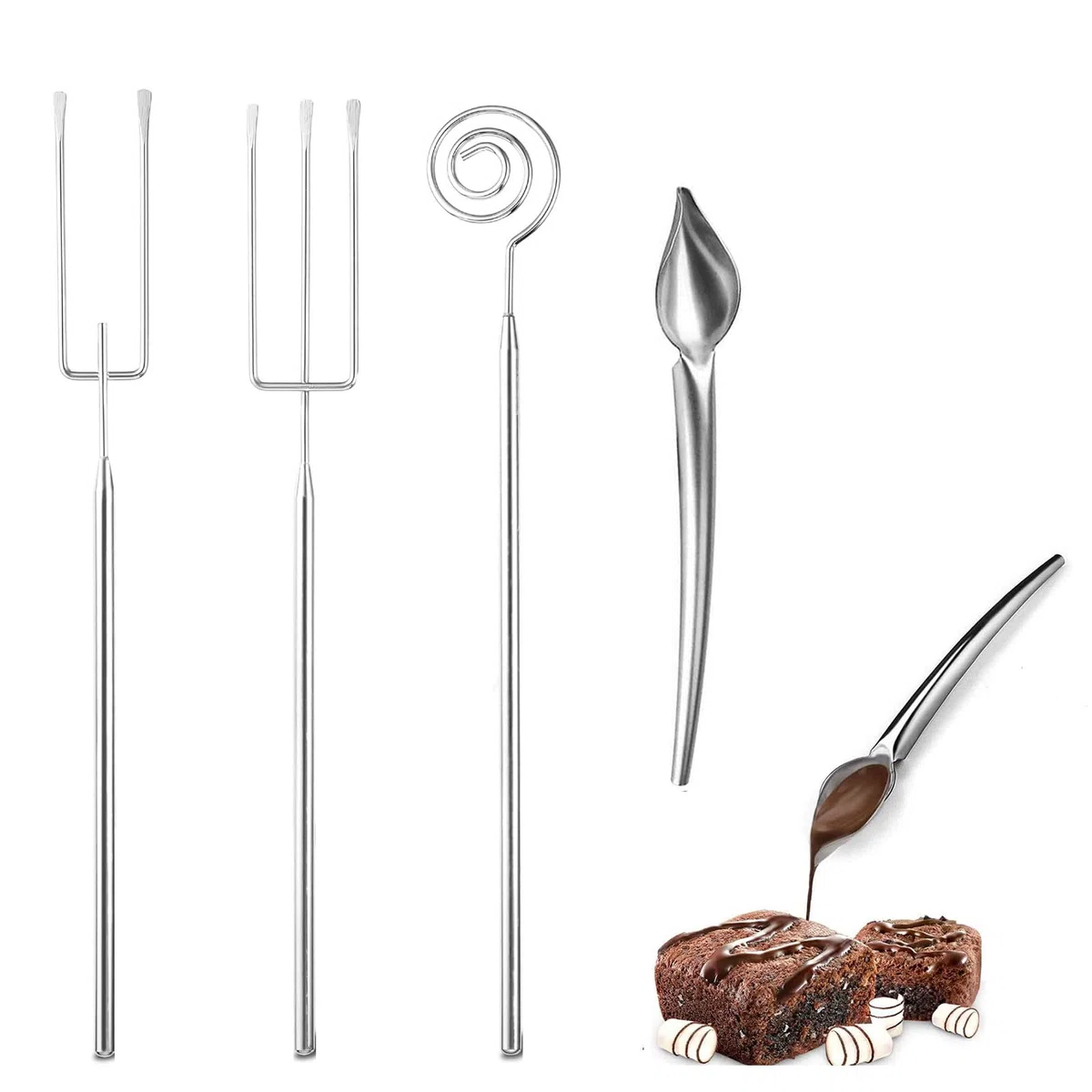 3 tenedores de bombones con cuchara para lápiz, juego de tenedores de chocolate de acero inoxidable para bombones y tenedores de chocolate, juego de tenedores de chocolate con rejilla para bombones