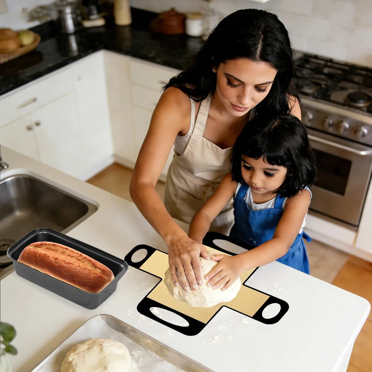 Molde de pan de 2 libras para hornear, paquete de 2 moldes antiadherentes para pan con 2 forros reutilizables, 2 latas de pan para hornear, hacer masa madre de pastel de carne, para horno y