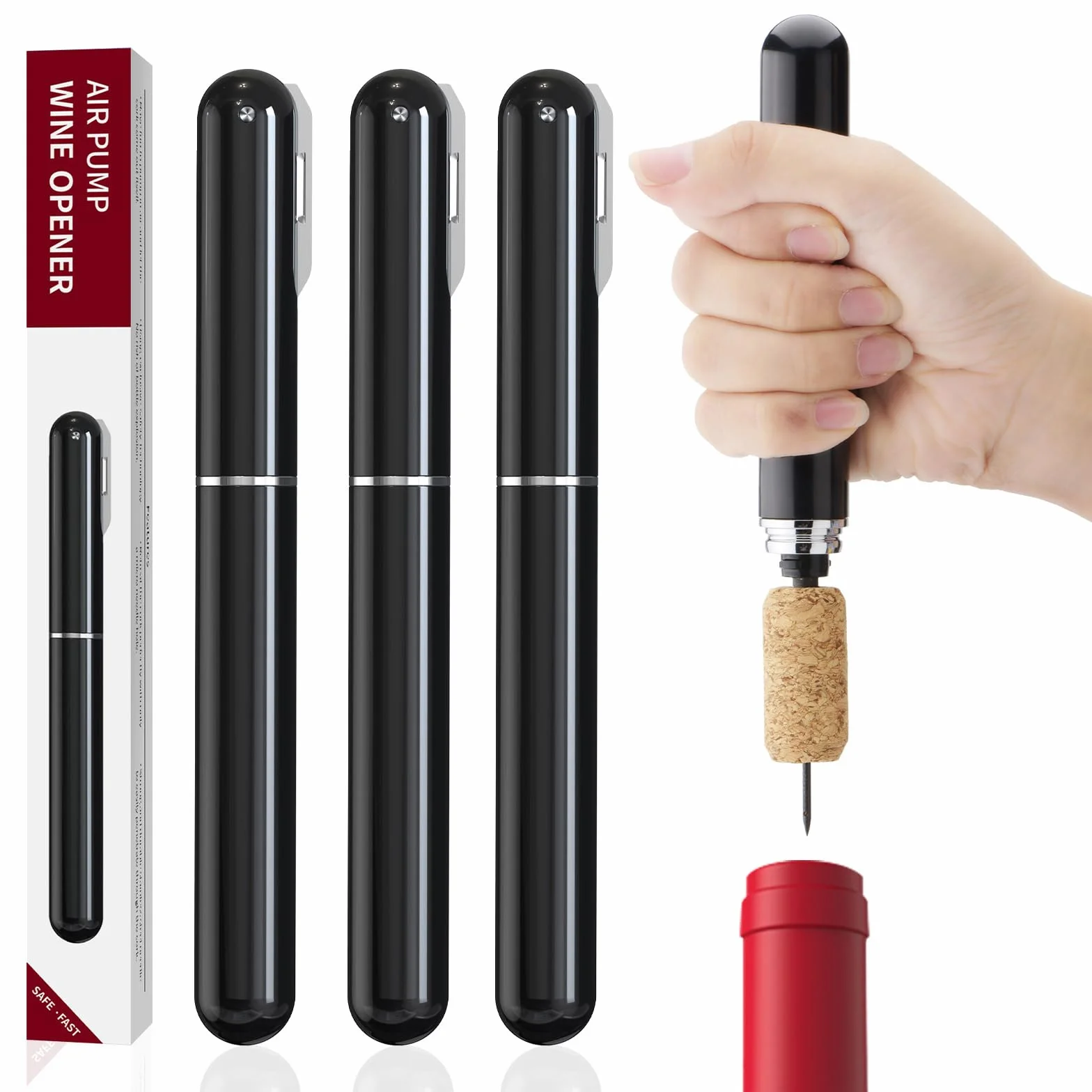 Sacacorchos Profesional de Aire a Presión - Pack de 3 Tycoonest Abridor Vino Rápido Fácil Extractor Corcho sin Roturas Agujas Acero Inoxidable Cortacápsulas Alternativa Eléctrico Regalo Amantes Vino