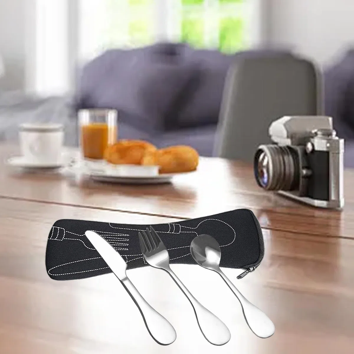 8 platos bariátricos para control de porciones, control de porciones de alimentación, cubiertos para pérdida de peso, cubiertos para servir, tenedores, cuchillos con bolsas de almacenamiento de tela