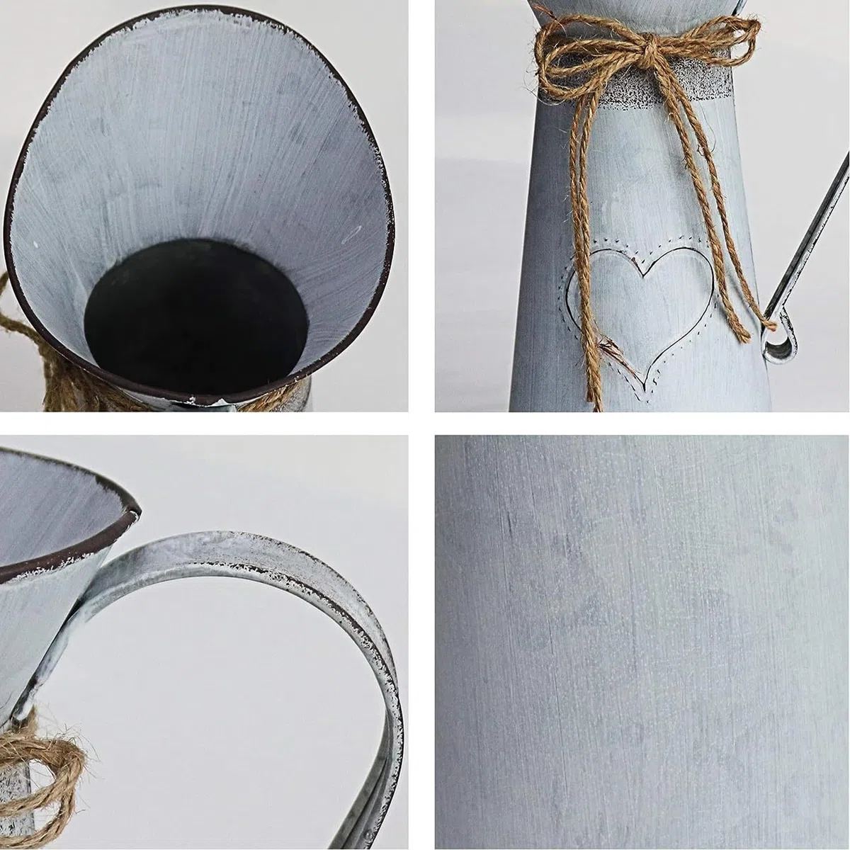 Jarrón Decorativo Rústico de Metal, Diseño Único en Forma de Corazón y Cuerda, Galvanizado, para Flores, Cactus, San Valentín, Balcón, Salón, Decoración de Mesa (Tuba)