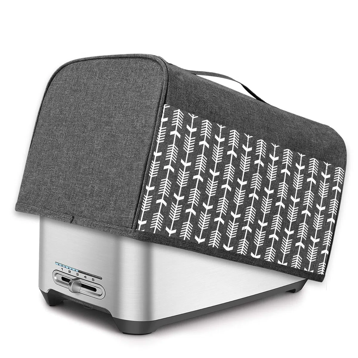 Yarwo Funda Tostadora, Funda para 4 Rebanadas Ranuras Largas Tostadora, con Bolsillos y Asa Superior, Resistente al Agua, Gris con patrón de flecha