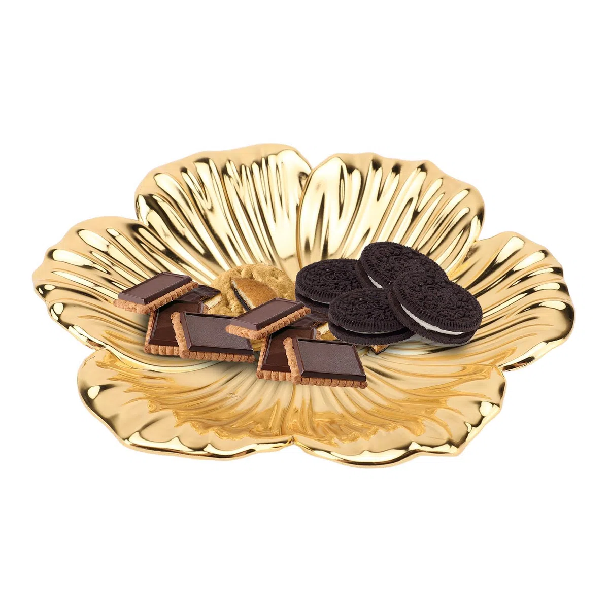Bandeja Redonda de Metal Dorado para Servir – Patrón en Relieve Estilo Turco, Vintage para Café, Aperitivos y Postres