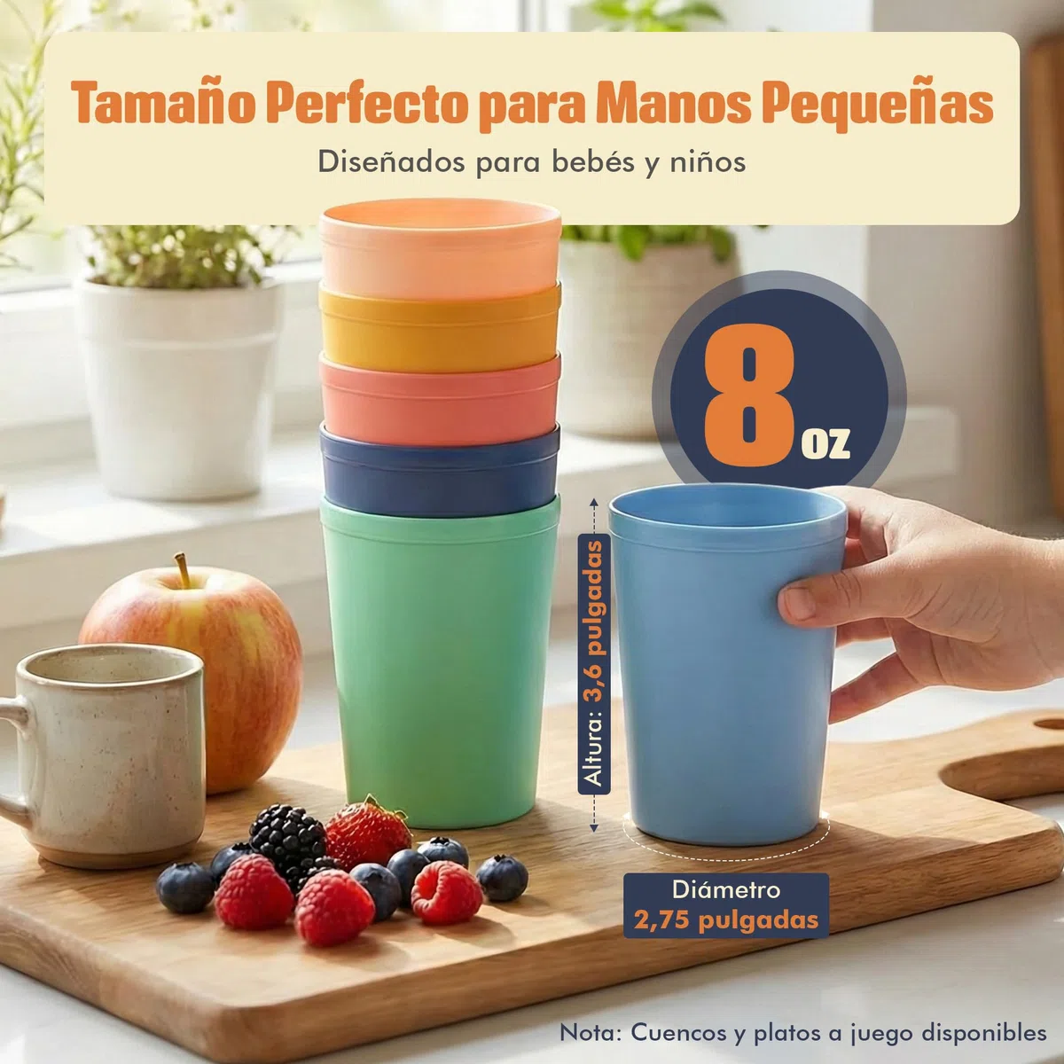 MASTERCOOK 6 vasos reutilizables pequeños – 8 onzas irrompibles – Vasos para niños pequeños para agua, jugo, leche – vasos apilables sin BPA juego de vasos de plástico para cocina, picnics, fiestas