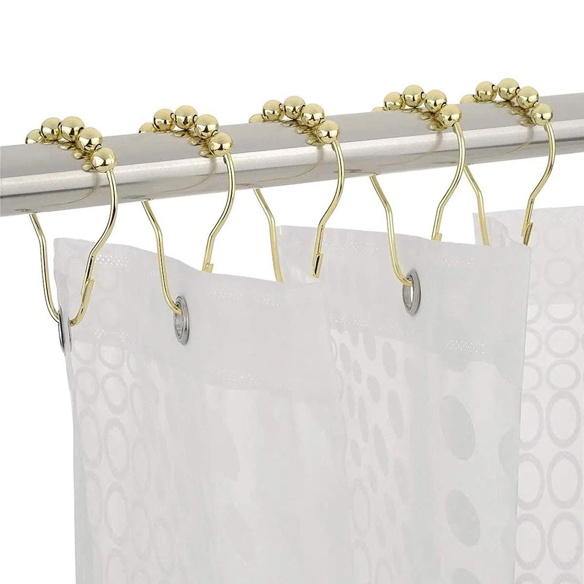 Anillas para Cortinas, Anillas de Cortina de Ducha, 12Pcs Anillas para Cortinas Gancho Anillos con Bolas para Cortinas de Ducha – Dorado