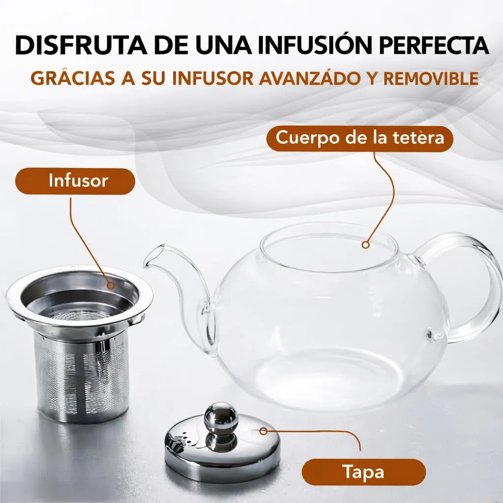 Tetera de vidrio de borosilicato - Hervidor de té - Teteras con infusor extraíble - 800ml