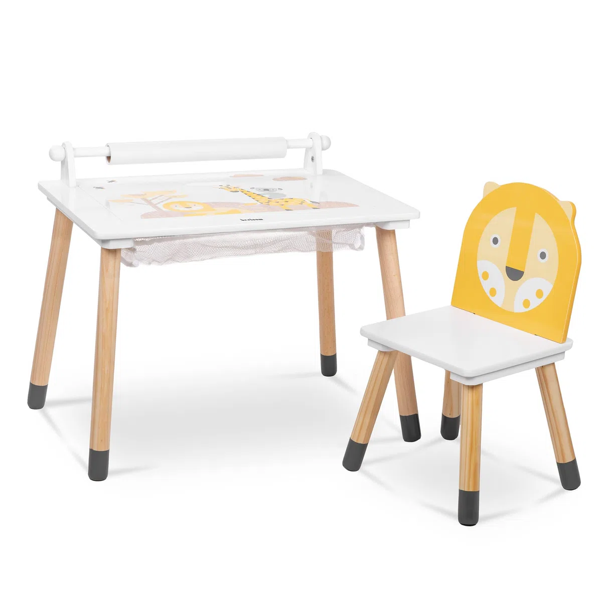 Beeloom - Mesa Multiusos Infantil de Madera, Jungle Drum, 60x40x44cm para niños con 1 Silla, Set mesilla y Sillita, Escritorio Multifuncional multiactividades