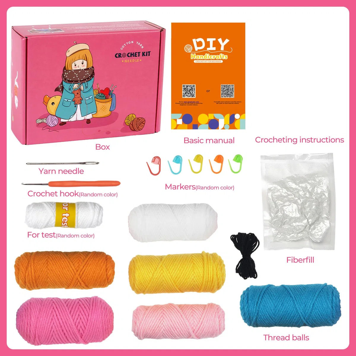 JasCherry Kit de crochet, kit de animales para principiantes adultos, regalo de crochet DIY con video instructivo paso a paso, hilo suave, manualidades de tejido - Búho azul y rosa