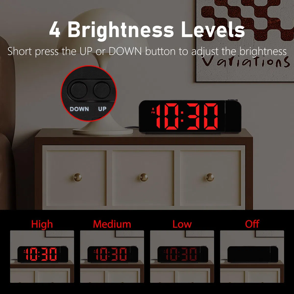 Reloj Despertador Digital con Proyector con Temperatura y Fecha Pantalla Grande RGB 4 Niveles de Brillo Modo Nocturno 12/24H