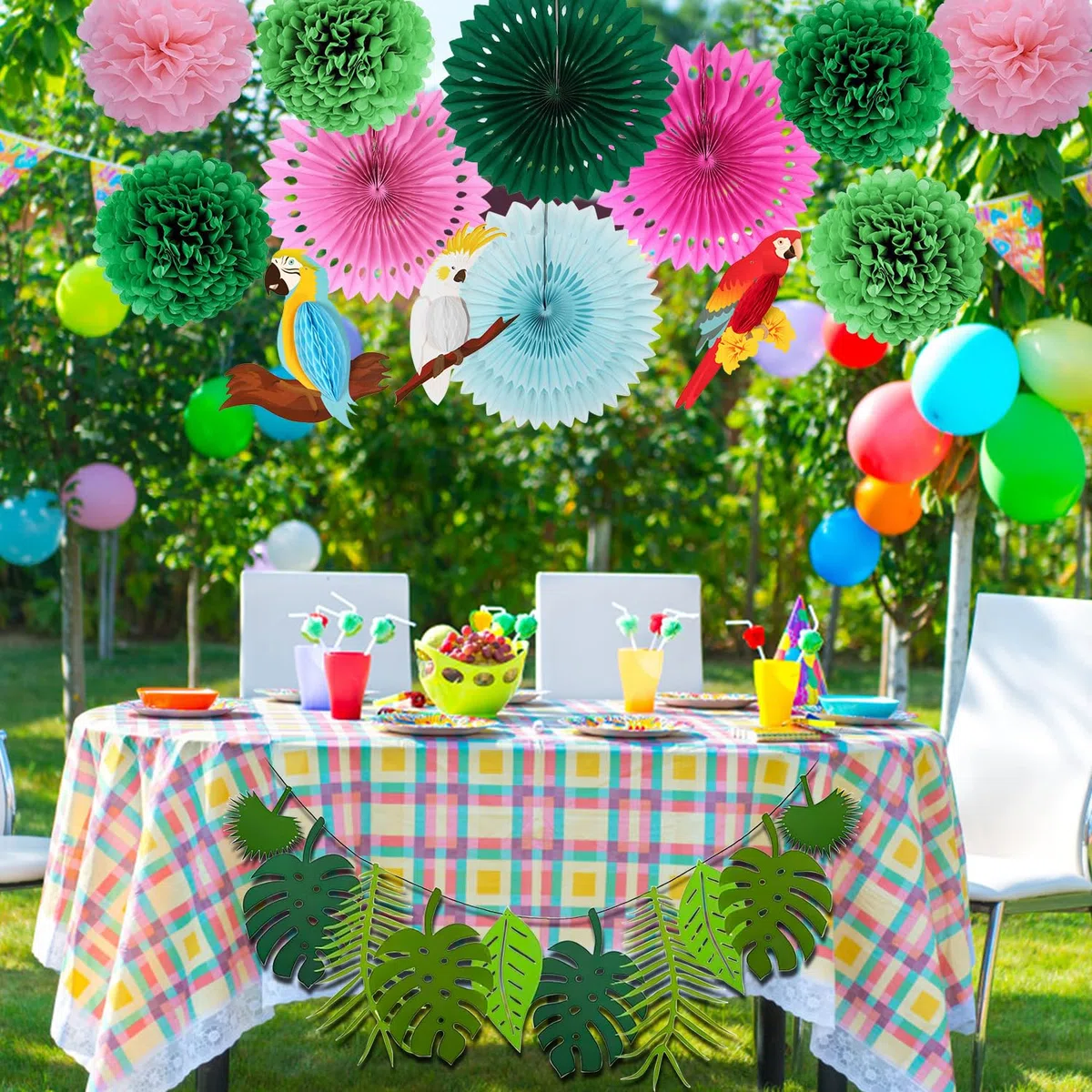 23 Piezas De Decoración De Jungla Para Cumpleaños, Fiesta Hawaiana, Jardín, Decoración De Loros, Pájaros, Verano, Hojas, Guirnalda Y Pompones