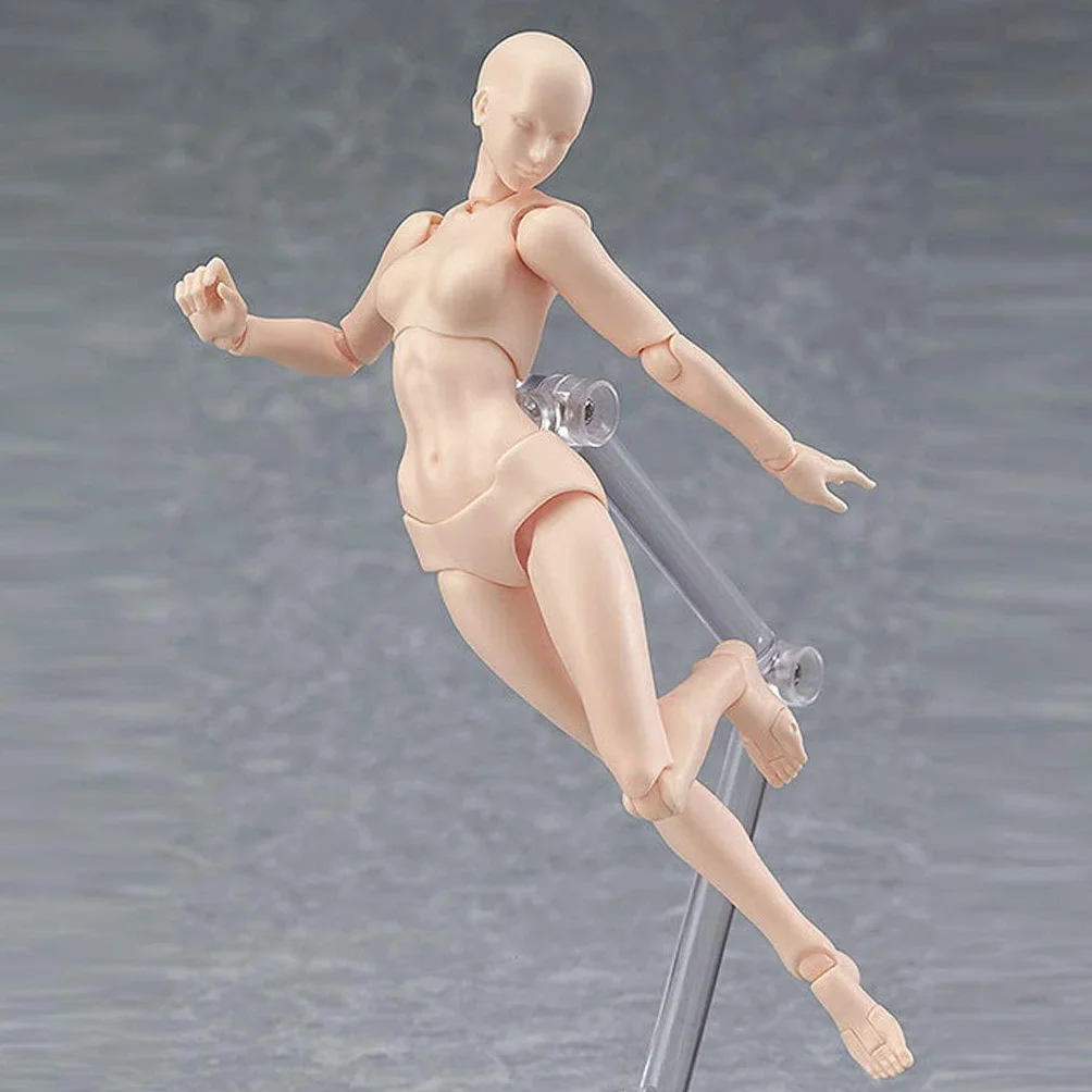 Body Kun - Maniquí articulado con cabeza de bloque, maniquí articulado, juego de figuras para modelo masculino y femenino (color piel)