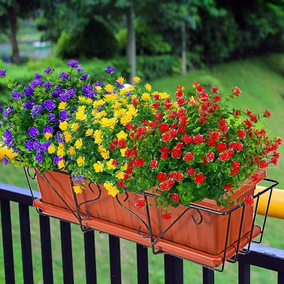 8 Piezas Flores Artificiales Flor Falsas Arbustos Verdes Balcón Resistentes a los Rayos UV Plantas para Colgar Verde Plantas Artificiales Eucalipto para Ventanas Bodas Fiestas(Amarillo)