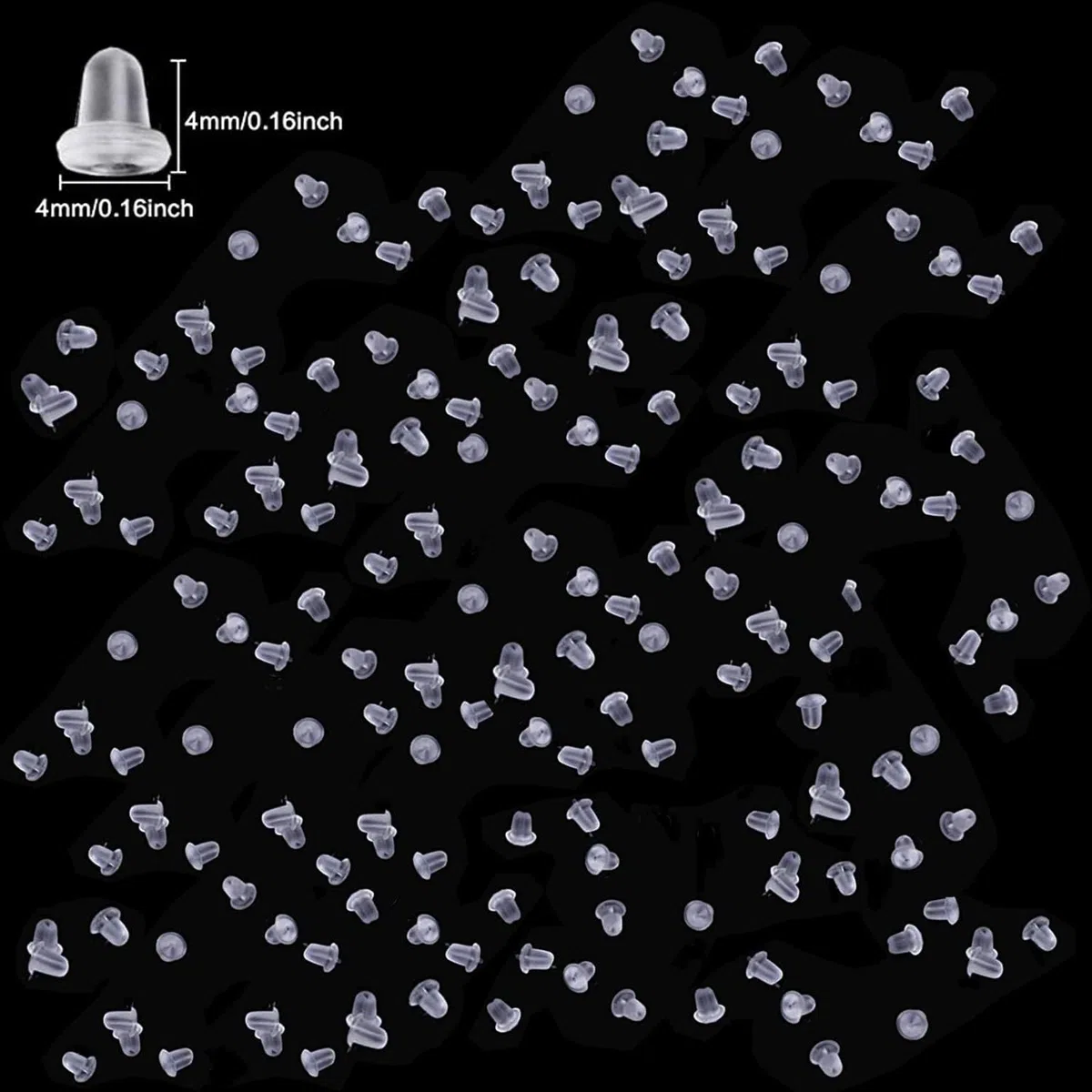 Topes de silicona para pendientes, cierres de pendientes transparentes para mujer, para manualidades (200 piezas, tamaño 4 * 4 mm)