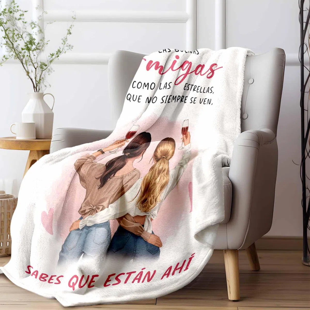 CheriGift Blanco Regalo Amigas Originales, Franela Manta, Regalo Amigas Cumpleaños, Regalo Navidad San Valentín Día de la Mujer 157x132cm