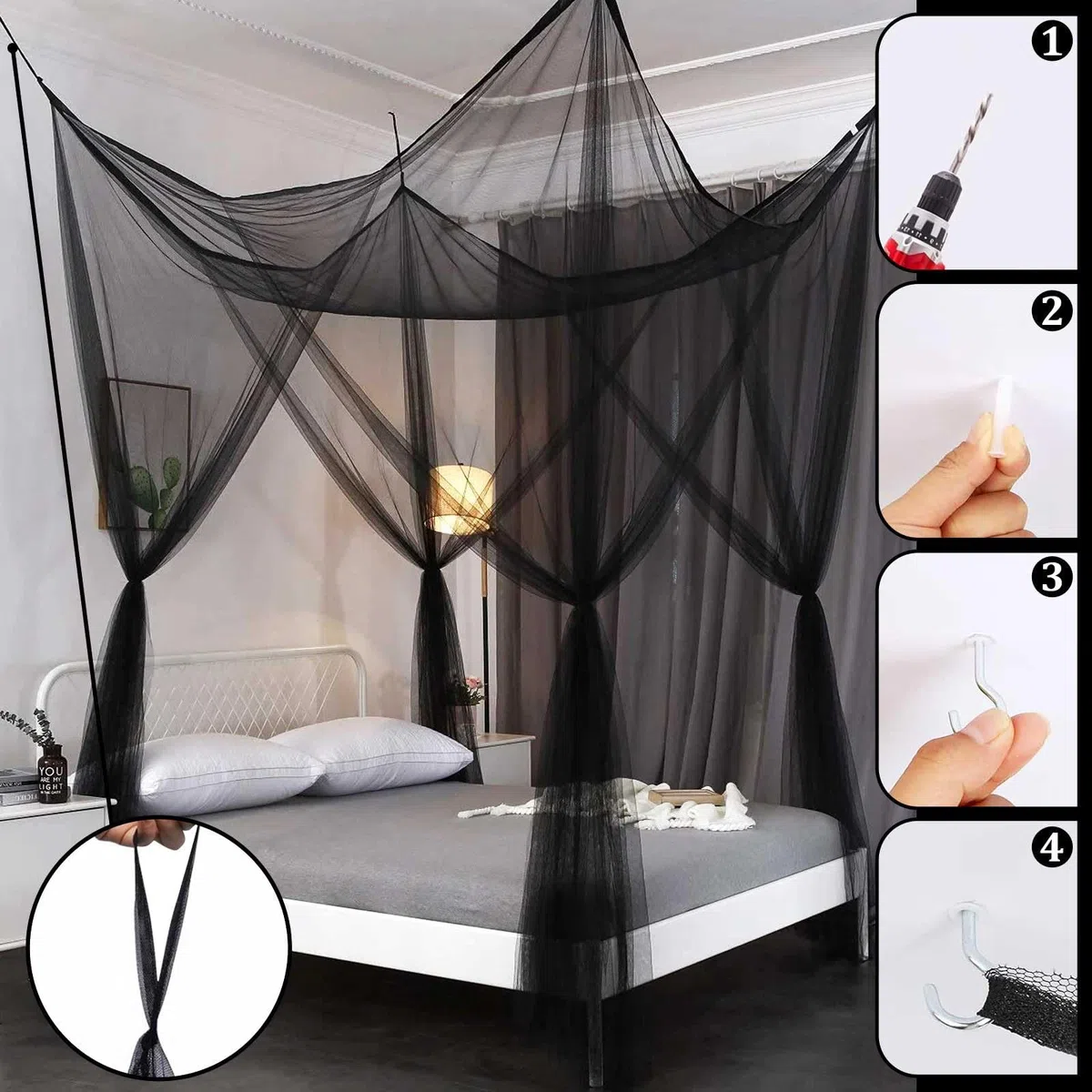 Mosquitera Cama Cuadrada De Cuatro Esquinas,Colgar Dosel Mosquitera para Cama,Dosel Cama De Adultos,Grande Mosquitera Cama Matrimonio,Mosquitera Jardin,para Exteriores o Interiores