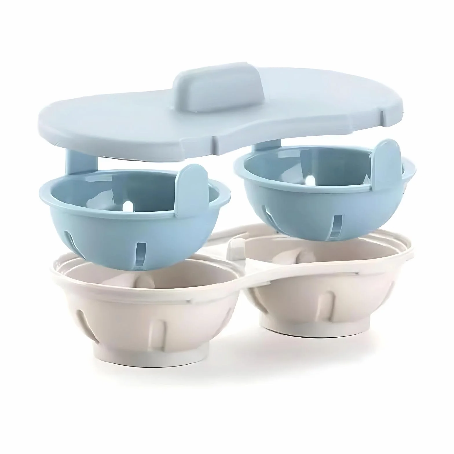 CLOVE Huevos Poche Molde, Cuece Huevos Microondas, Escalfador Huevos Poche, Huevo Poche, Cocedor de Huevos, Hervidor de Huevos (azul, doble)
