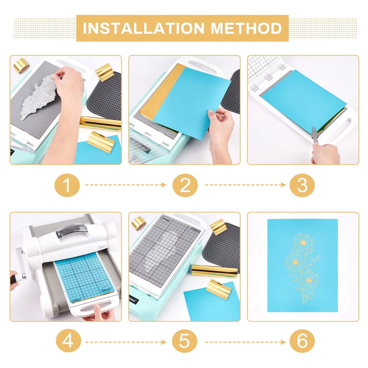 SUPERFINDINGS 3 Rollos de 90 m/295 pies de Papel para Estampado en Caliente con lámina metálica Dorada. Rollo de Papel metálico Dorado para Transferencia térmica, Apto Pluma de lámina