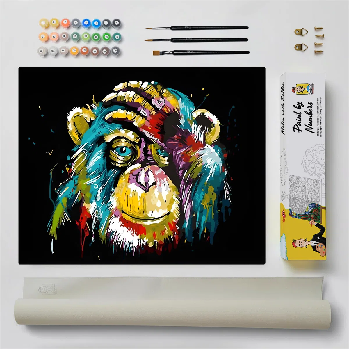 DonElton Pintar por Números para adultos Animales - 40x50 cm Kits de pintura con Pinceles, colores acrílicos y lienzo de lino, Sin marco - Regalo creativo (Mono)
