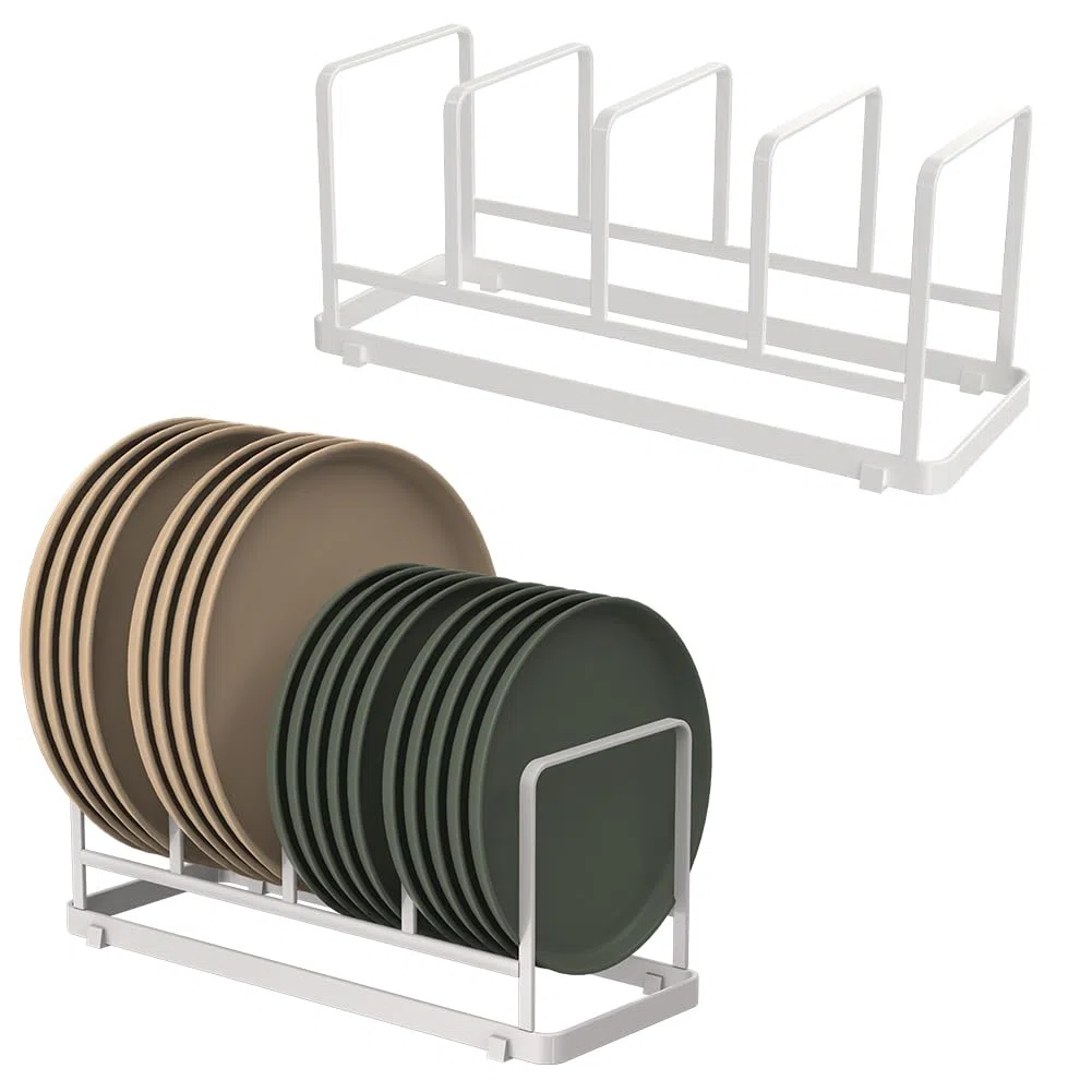 YunNasi Organizador Platos Armario Cocina, Soporte Platos, Escurreplatos para Bandeja Horno y Tabla de Cortar (Blanco, Large-2 Piezas)